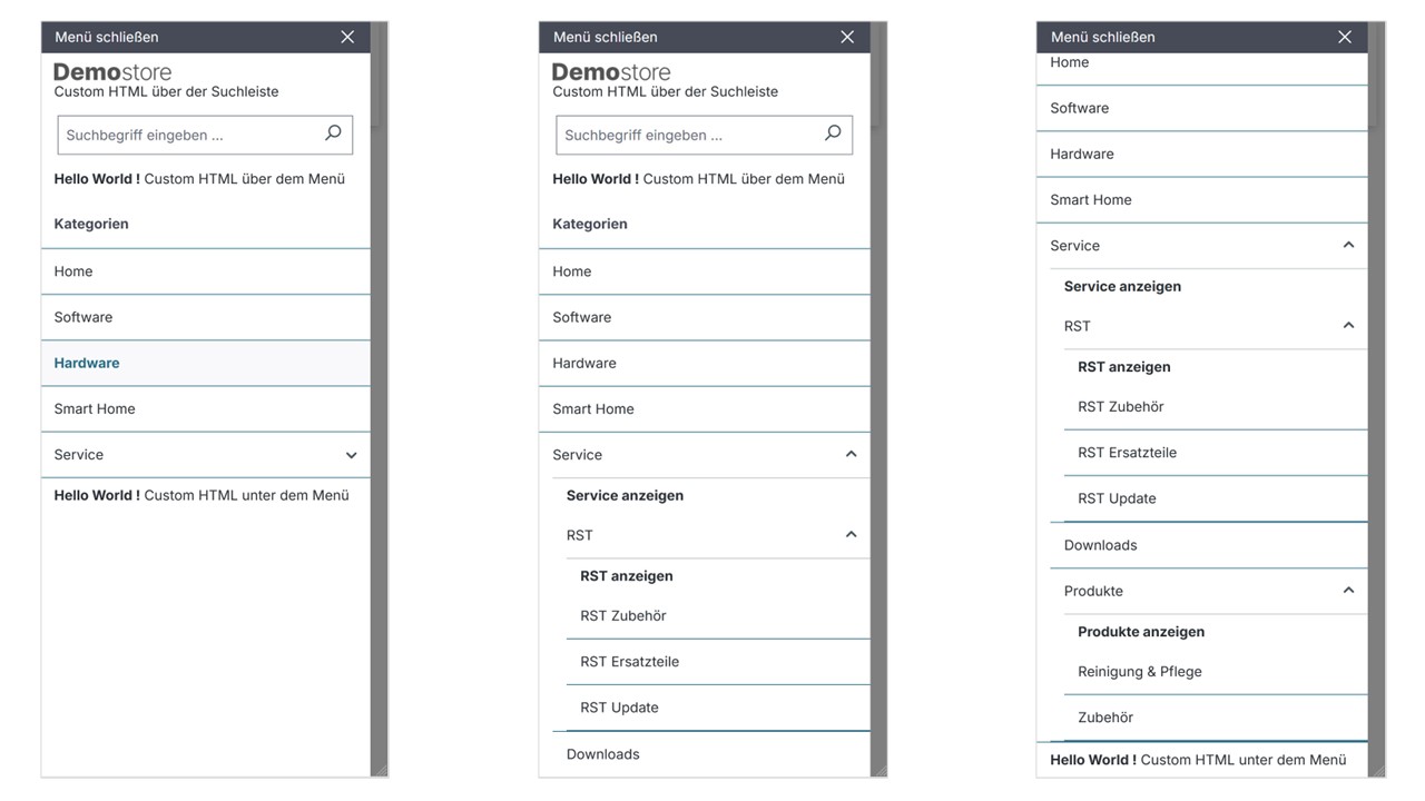 Shopware 6 Plugin Offcanvas Navigation Ansicht