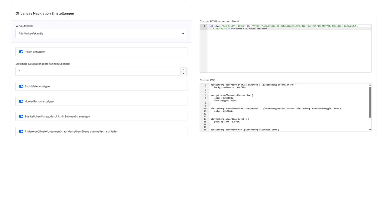 Shopware 6 Plugin Offcanvas Navigation Konfiguration
